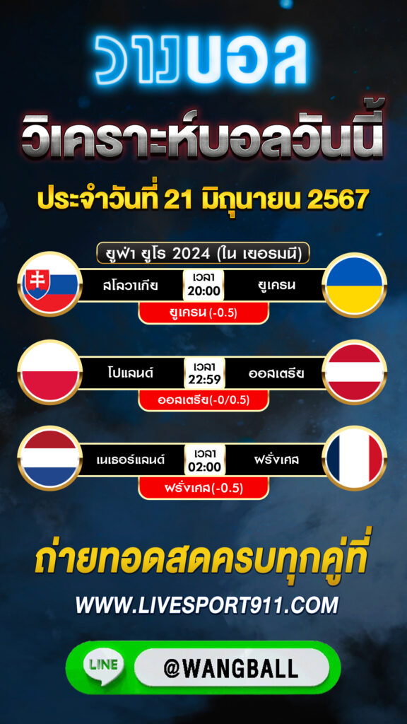 วิเคราะห์บอลวันนี้ 21-06-67