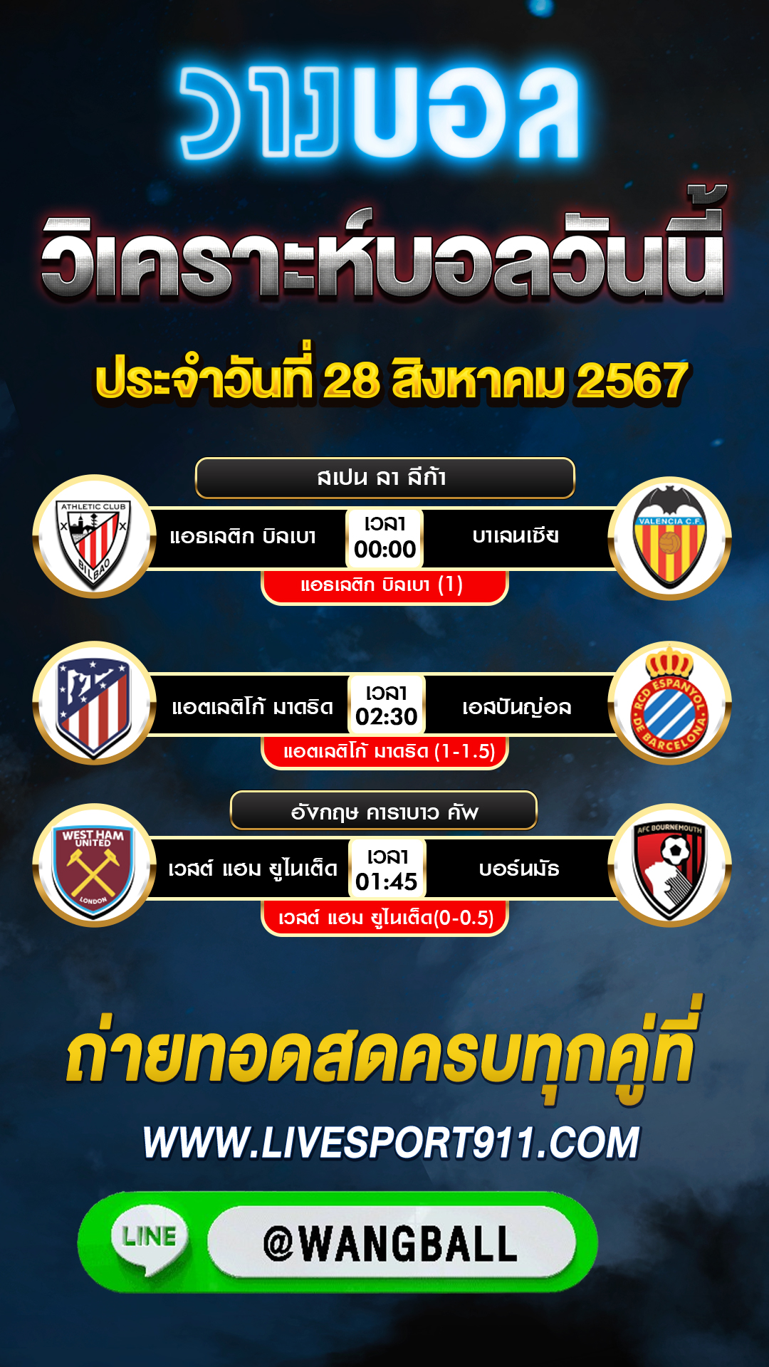 วิเคราะห์บอล 28-08-67