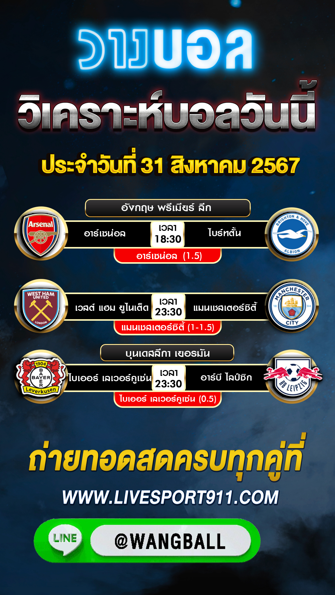 วิเคราะห์บอล 31-08-67