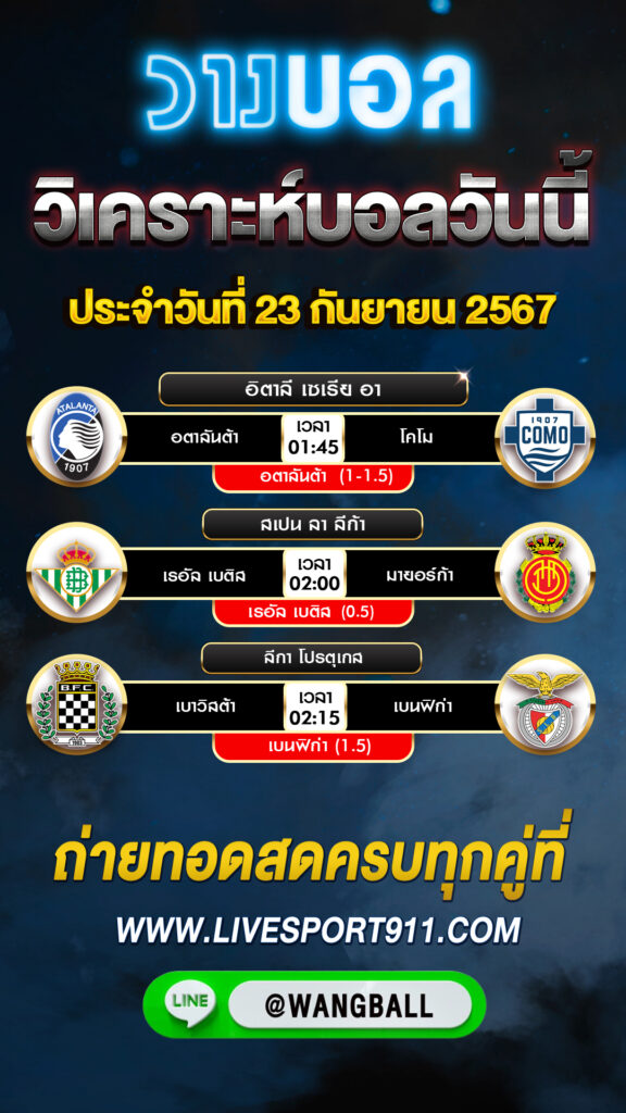 วิเคราะห์บอลวันนี้ 23-09-67