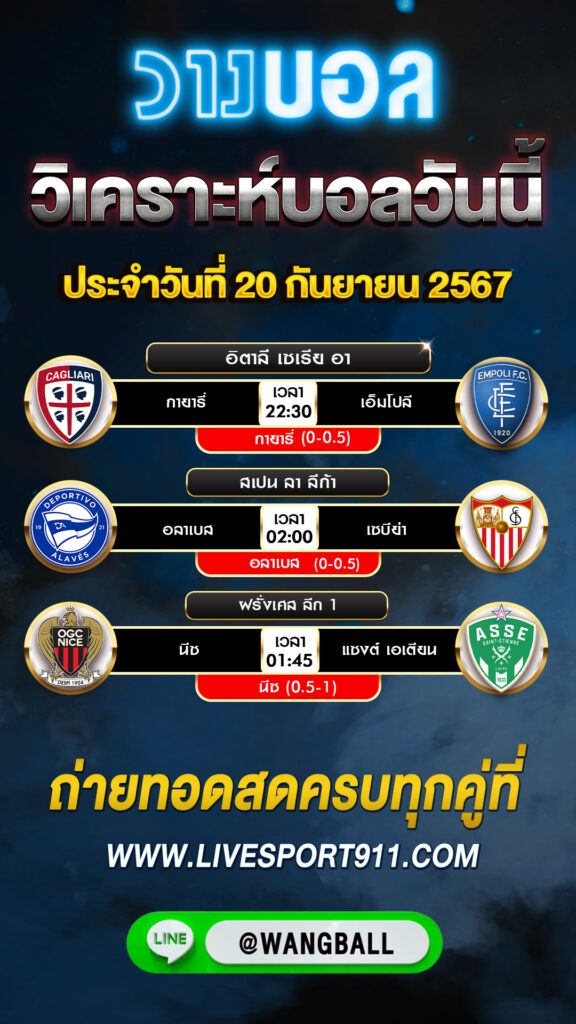 วิเคราะห์บอลวันนี้ 20-09-67